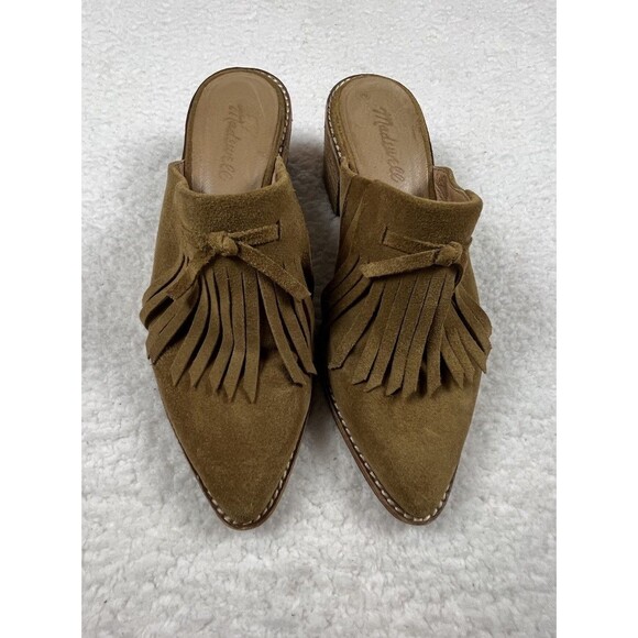 Madewell Mules Womens 8.5 Dani Fringe Suede Leather Heel Bootie Boho Preppy - Picture 1 of 11